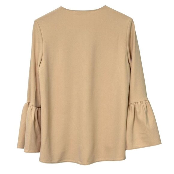 Tibi V-Neck Blouse Long Bell Sleeves Neutral Beige Crepe Modern Top Flowy Size S - Picture 3 of 8